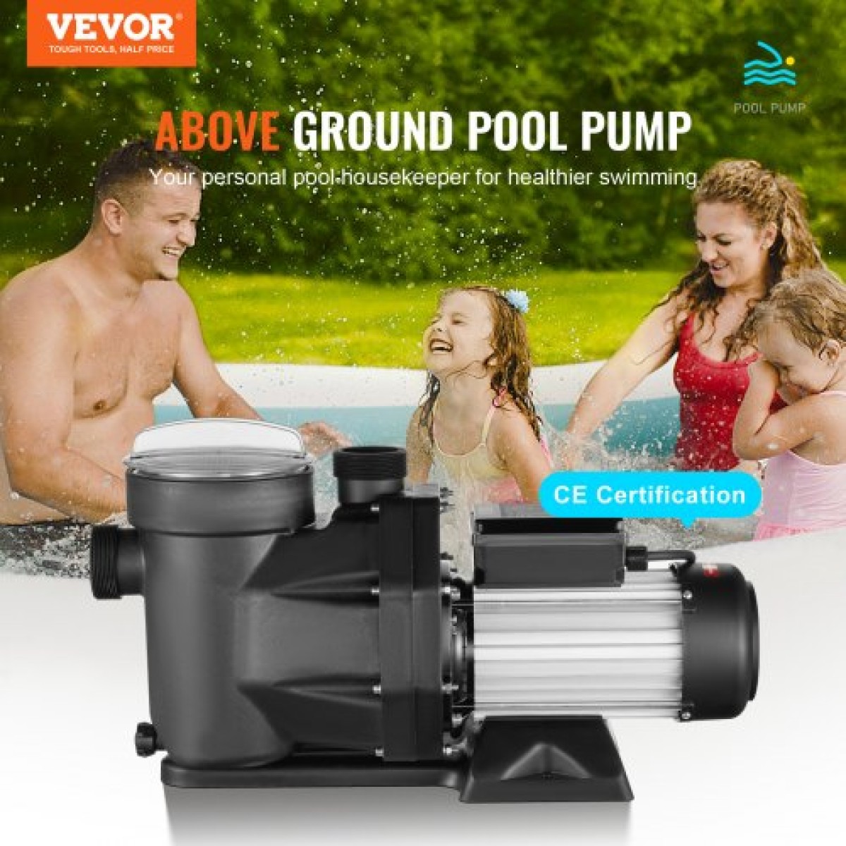 VEVOR 1500 W(2HP) Αντλία Υπέργειας Πισίνας, 220V-240V, 1450 / 2860 RPM Αντλία διπλής ταχύτητας 1800W, 33000 L/H Μέγ.Ισχυρή αντλία ροής, αντλία πισίνας εξοικονόμησης ενέργειας για πάνω από το έδαφος πισίνα, Πιστοποίηση CE