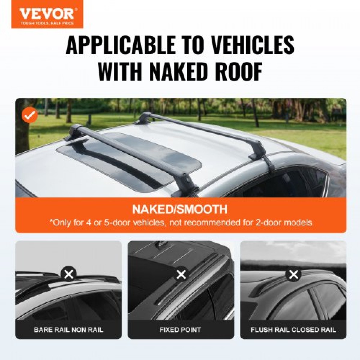VEVOR Universal Roof Rack Cross Bars, Thickened Roof Rack Crossbars, Fit Roof With Side Rail, 70KG Loadity, Ρυθμιζόμενες ράβδοι γυμνής οροφής με κλειδαριές, για SUV, Sedan και Van