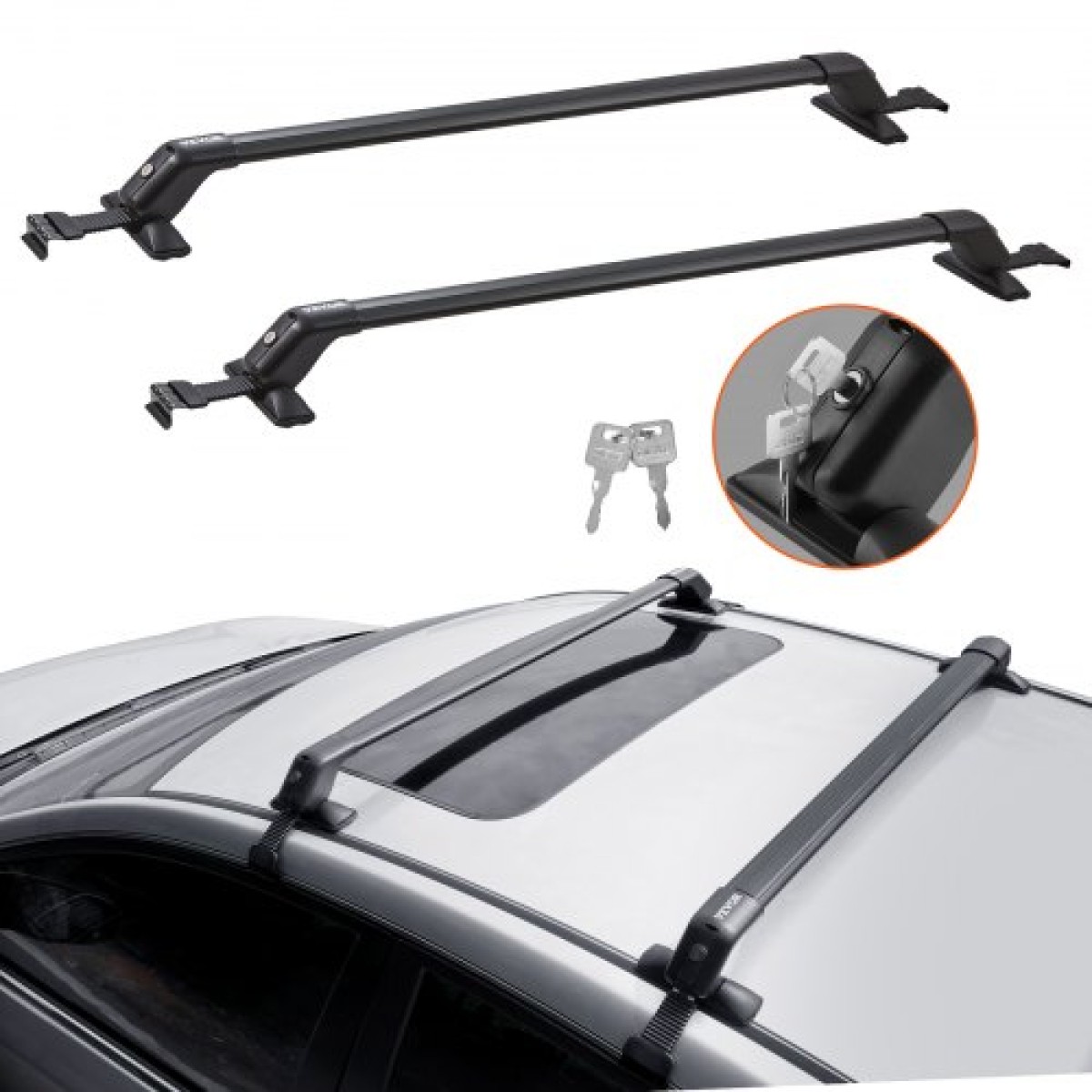 VEVOR Universal Roof Rack Cross Bars, Thickened Roof Rack Crossbars, Fit Roof With Side Rail, 70KG Loadity, Ρυθμιζόμενες ράβδοι γυμνής οροφής με κλειδαριές, για SUV, Sedan και Van