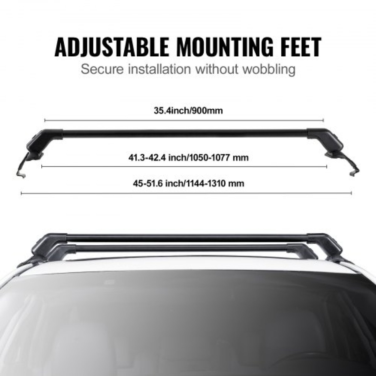 VEVOR Universal Roof Rack Cross Bars, Thickened Roof Rack Crossbars, Fit Roof With Side Rail, 70KG Loadity, Ρυθμιζόμενες ράβδοι γυμνής οροφής με κλειδαριές, για SUV, Sedan και Van