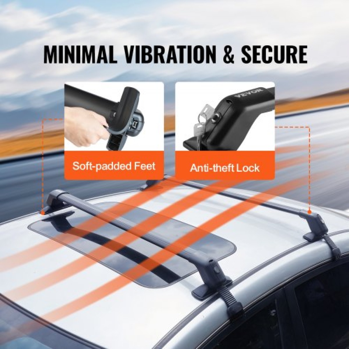VEVOR Universal Roof Rack Cross Bars, Thickened Roof Rack Crossbars, Fit Roof With Side Rail, 70KG Loadity, Ρυθμιζόμενες ράβδοι γυμνής οροφής με κλειδαριές, για SUV, Sedan και Van