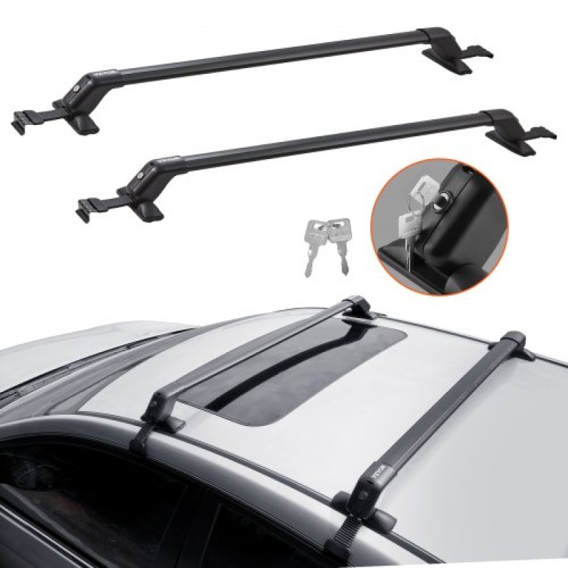 VEVOR Universal Roof Rack Cross Bars, Thickened Roof Rack Crossbars, Fit Roof With Side Rail, 70KG Loadity, Ρυθμιζόμενες ράβδοι γυμνής οροφής με κλειδαριές, για SUV, Sedan και Van