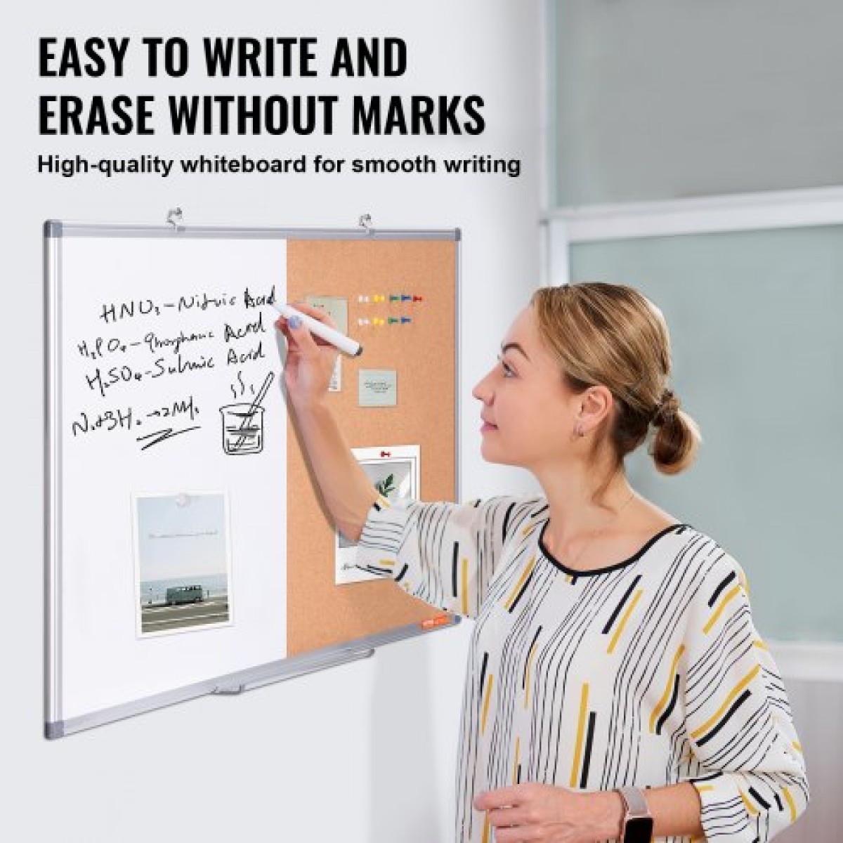 VEVOR 36" x 24" Whiteboard & Cork Combo με πλαίσιο αλουμινίου – Μαγνητικός πίνακας ανακοινώσεων 2 σε 1 Dry Dry Erase για βάση τοίχου – Ιδανικό για σχολείο, σπίτι, γραφείο