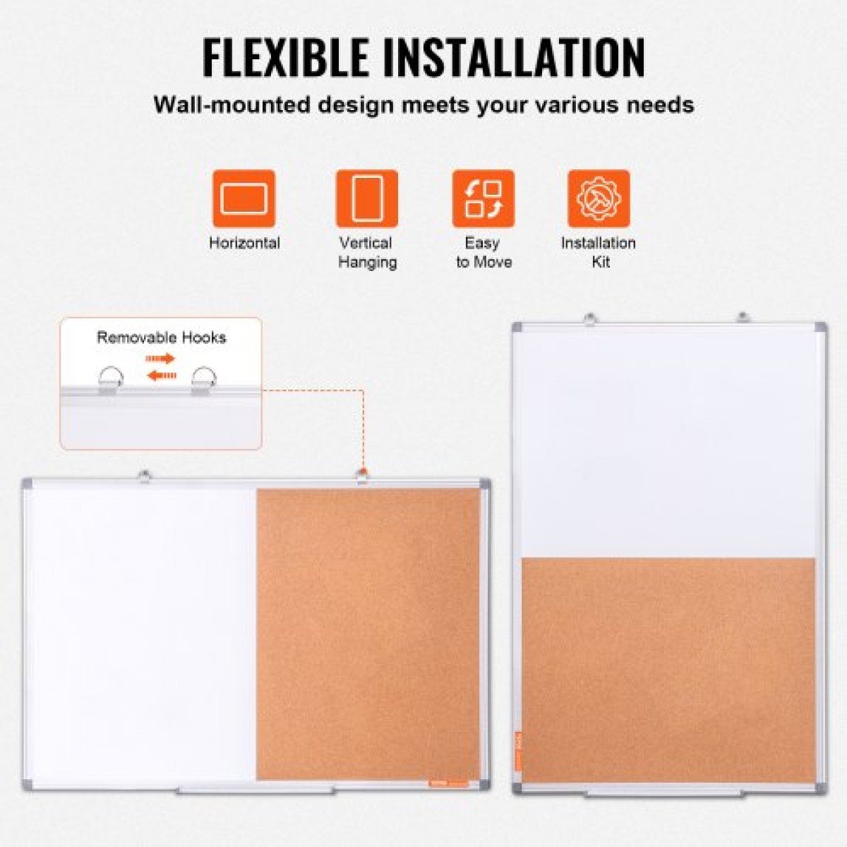 VEVOR 36" x 24" Whiteboard & Cork Combo με πλαίσιο αλουμινίου – Μαγνητικός πίνακας ανακοινώσεων 2 σε 1 Dry Dry Erase για βάση τοίχου – Ιδανικό για σχολείο, σπίτι, γραφείο