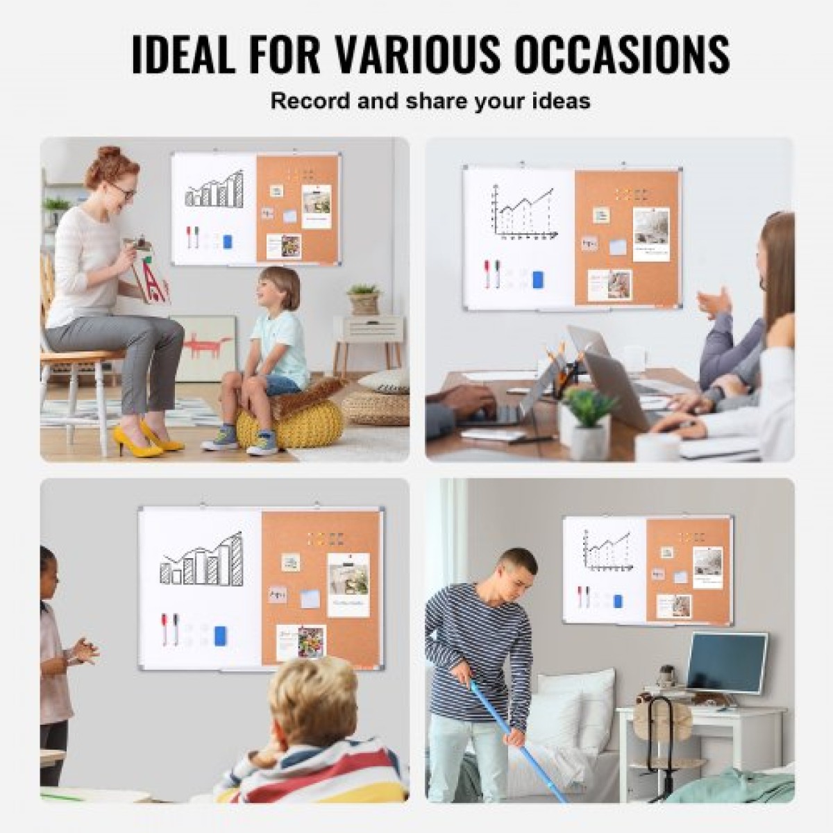 VEVOR 36" x 24" Whiteboard & Cork Combo με πλαίσιο αλουμινίου – Μαγνητικός πίνακας ανακοινώσεων 2 σε 1 Dry Dry Erase για βάση τοίχου – Ιδανικό για σχολείο, σπίτι, γραφείο