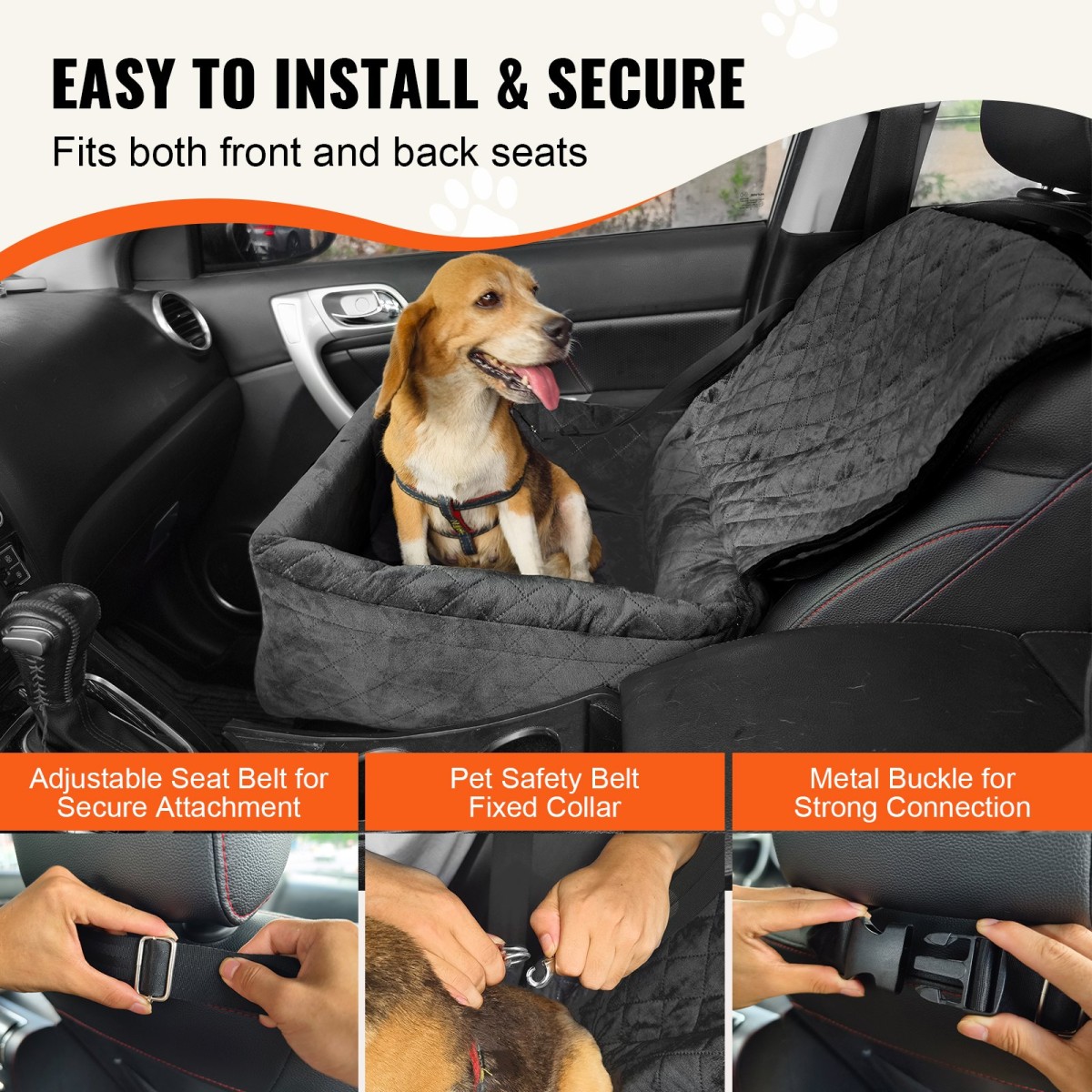 Κάθισμα αυτοκινήτου VEVOR Dog, Dog Booster Seat για αυτοκίνητο με τσέπη αποθήκευσης, λουρί ασφαλείας με κλιπ, γέμιση από σφουγγάρι και PP βαμβακερό, κρεβάτι αυτοκινήτου σκύλου για μικρό και μεσαίο σκύλο έως 40 λίβρες, Μαύρο