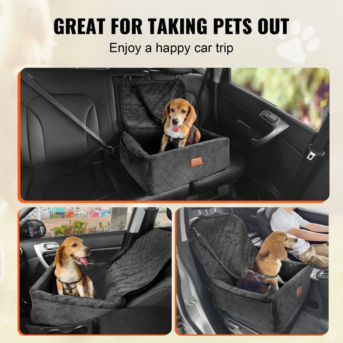 Κάθισμα αυτοκινήτου VEVOR Dog, Dog Booster Seat για αυτοκίνητο με τσέπη αποθήκευσης, λουρί ασφαλείας με κλιπ, γέμιση από σφουγγάρι και PP βαμβακερό, κρεβάτι αυτοκινήτου σκύλου για μικρό και μεσαίο σκύλο έως 40 λίβρες, Μαύρο