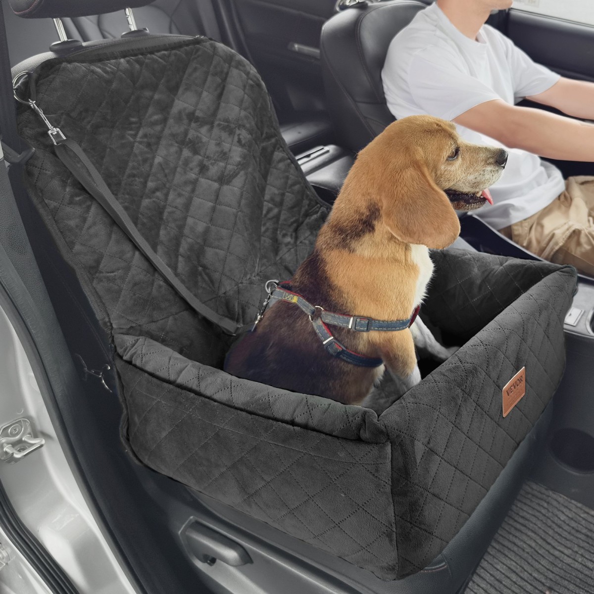 Κάθισμα αυτοκινήτου VEVOR Dog, Dog Booster Seat για αυτοκίνητο με τσέπη αποθήκευσης, λουρί ασφαλείας με κλιπ, γέμιση από σφουγγάρι και PP βαμβακερό, κρεβάτι αυτοκινήτου σκύλου για μικρό και μεσαίο σκύλο έως 40 λίβρες, Μαύρο