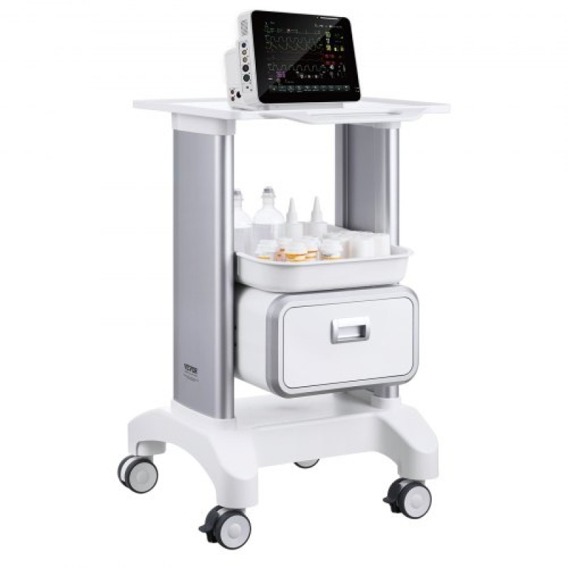 VEVOR 2 Tiers Lab Carts, Lab Utility Cart με 1 συρτάρι & 1 Top Tray, Mobile Medical Cart with ABS Material, Lab Rolling Cart with 4 Silent Wheels for Lab, Clinic, Hospital, Salon, White