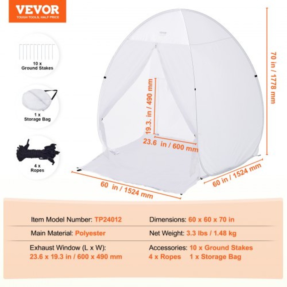 VEVOR Spray Paint Shelter Portable Spray Paint Tent Booth 152,4x152,4x177,8 cm Pop Up