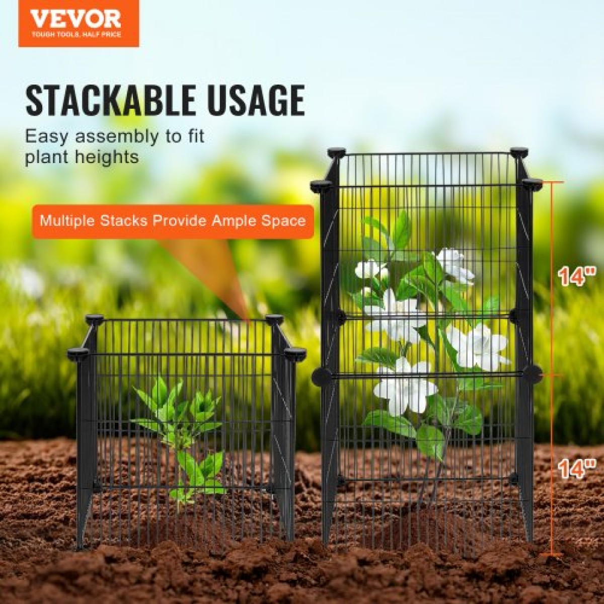 VEVOR 5 Pack Plant Protector from Animals, 15,35'' x 15,35'' Chicken Wire Protect Plant Protector, Φυτικά κλουβιά για φυτά εξωτερικού χώρου, λουλούδια & λαχανικά, Keeps Bunny Chicken Squirrels Out, 20 τμχ Μεταλλικό Πλέγμα