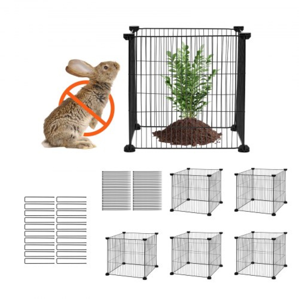 VEVOR 5 Pack Plant Protector from Animals, 15,35'' x 15,35'' Chicken Wire Protect Plant Protector, Φυτικά κλουβιά για φυτά εξωτερικού χώρου, λουλούδια & λαχανικά, Keeps Bunny Chicken Squirrels Out, 20 τμχ Μεταλλικό Πλέγμα