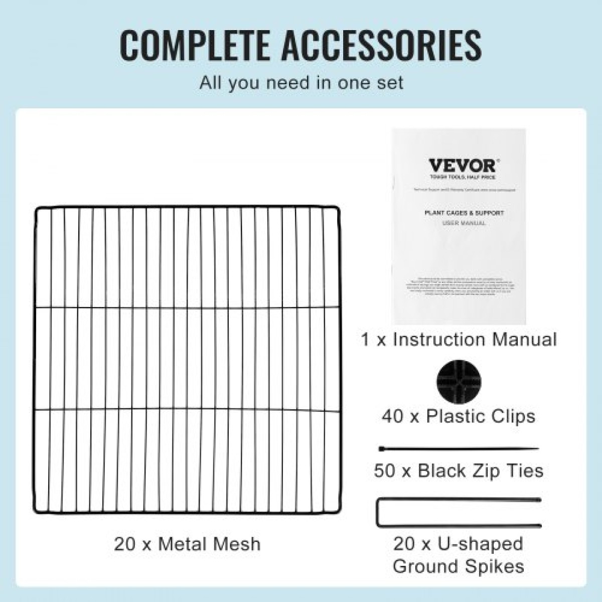 VEVOR 5 Pack Plant Protector from Animals, 15,35'' x 15,35'' Chicken Wire Protect Plant Protector, Φυτικά κλουβιά για φυτά εξωτερικού χώρου, λουλούδια & λαχανικά, Keeps Bunny Chicken Squirrels Out, 20 τμχ Μεταλλικό Πλέγμα