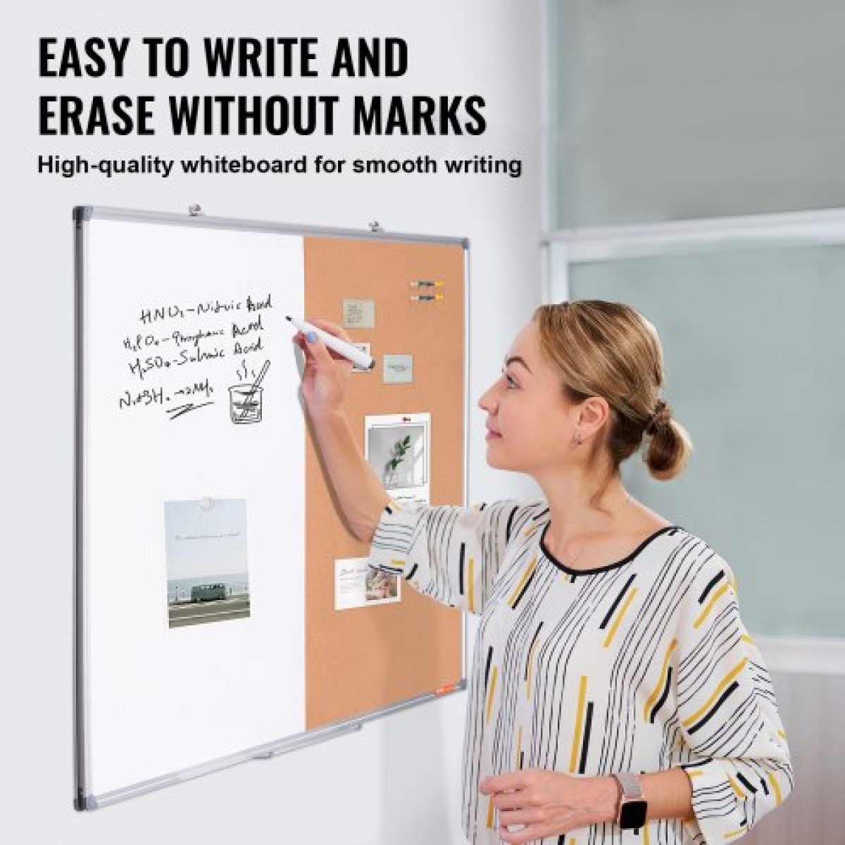 VEVOR 48"x 36" Whiteboard & Cork Combo με πλαίσιο αλουμινίου – Μαγνητικός πίνακας ανακοινώσεων 2 σε 1 Dry Dry Erase για βάση τοίχου – Ιδανικό για σχολείο, σπίτι, γραφείο