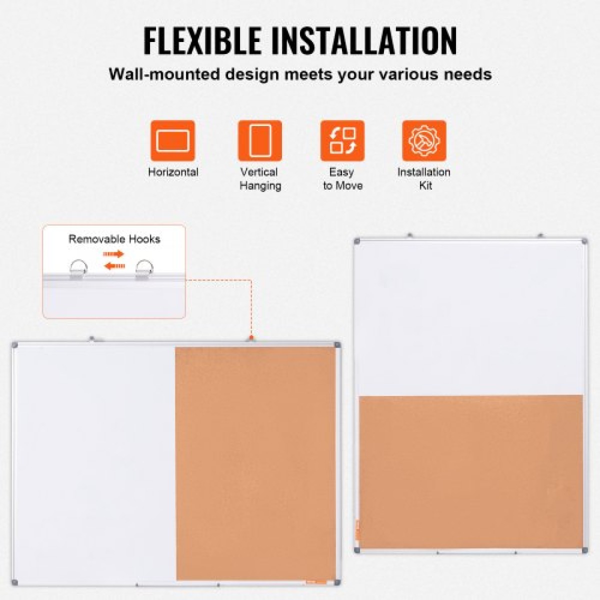 VEVOR 48"x 36" Whiteboard & Cork Combo με πλαίσιο αλουμινίου – Μαγνητικός πίνακας ανακοινώσεων 2 σε 1 Dry Dry Erase για βάση τοίχου – Ιδανικό για σχολείο, σπίτι, γραφείο