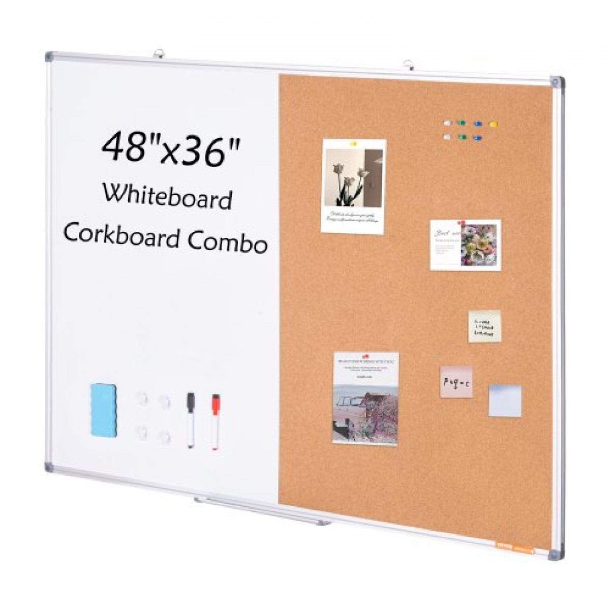 VEVOR 48"x 36" Whiteboard & Cork Combo με πλαίσιο αλουμινίου – Μαγνητικός πίνακας ανακοινώσεων 2 σε 1 Dry Dry Erase για βάση τοίχου – Ιδανικό για σχολείο, σπίτι, γραφείο