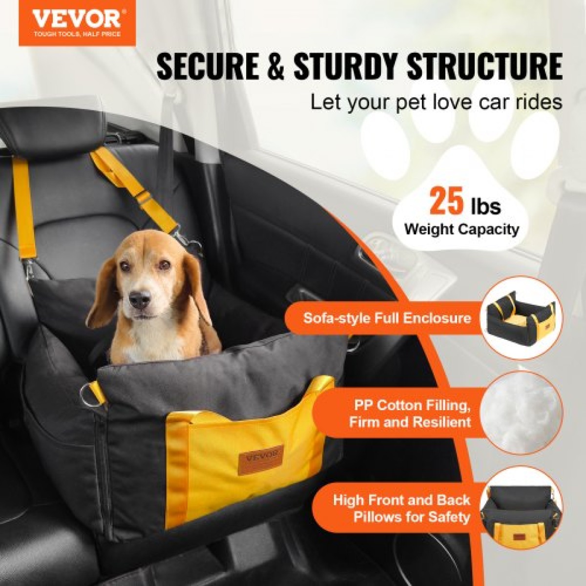 Κάθισμα αυτοκινήτου VEVOR Dog, Αδιάβροχο Booster Κάθισμα για Αυτοκίνητο με Πλαϊνά Χερούλια και Αποθηκευτική Τσέπη, Λουρί ασφαλείας με κλιπ και γέμιση από βαμβάκι PP, Κρεβάτι αυτοκινήτου σκύλου για μικρό σκύλο έως 25 κιλά, Μαύρο