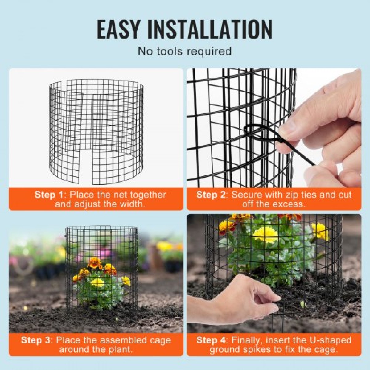 VEVOR 6 Pack Plant Protector from Animals, 12,6'' Διάμετρος.x 14'' H Chicken Wire Plant Protector, Κλουβιά φυτών για φυτά εξωτερικού χώρου, λουλούδια και λαχανικά, Keeps Bunny Chicken Squirrels Out, 18 τμχ Μεταλλικό Πλέγμα