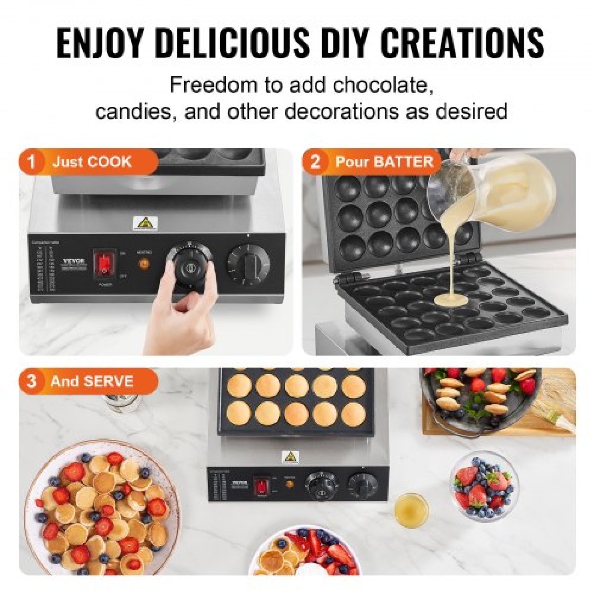 VEVOR Mini Dutch Pancake Maker, 25 ΤΕΜ. 43mm Διάμετρος Dorayaki Baker Machine, 1700W Εμπορική Ηλεκτρική Γκριλ Poffertjes, Αντικολλητικό Ανοξείδωτο Ατσάλι, Temp & Time Control, για οικιακή κουζίνα Εστιατόριο
