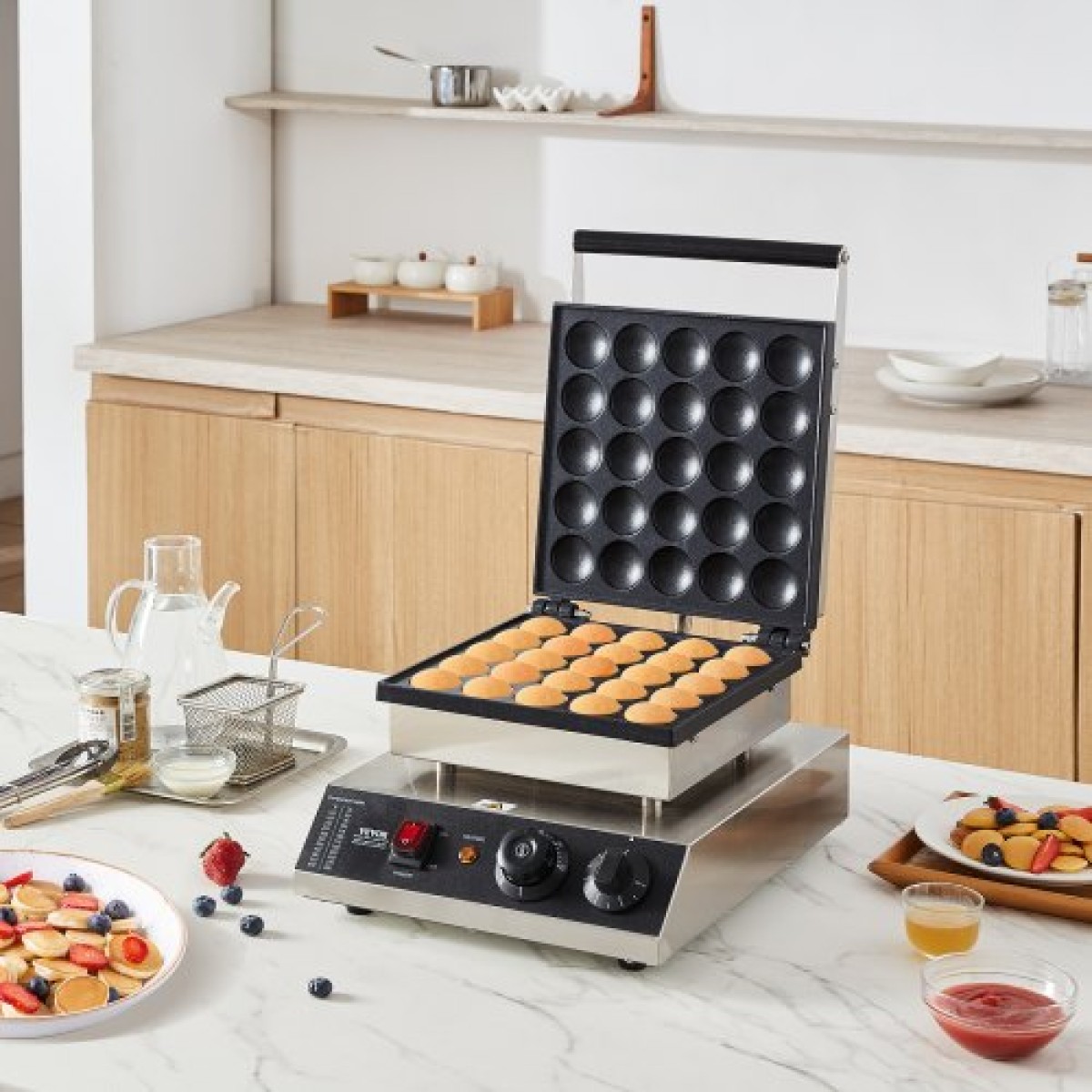 VEVOR Mini Dutch Pancake Maker, 25 ΤΕΜ. 43mm Διάμετρος Dorayaki Baker Machine, 1700W Εμπορική Ηλεκτρική Γκριλ Poffertjes, Αντικολλητικό Ανοξείδωτο Ατσάλι, Temp & Time Control, για οικιακή κουζίνα Εστιατόριο