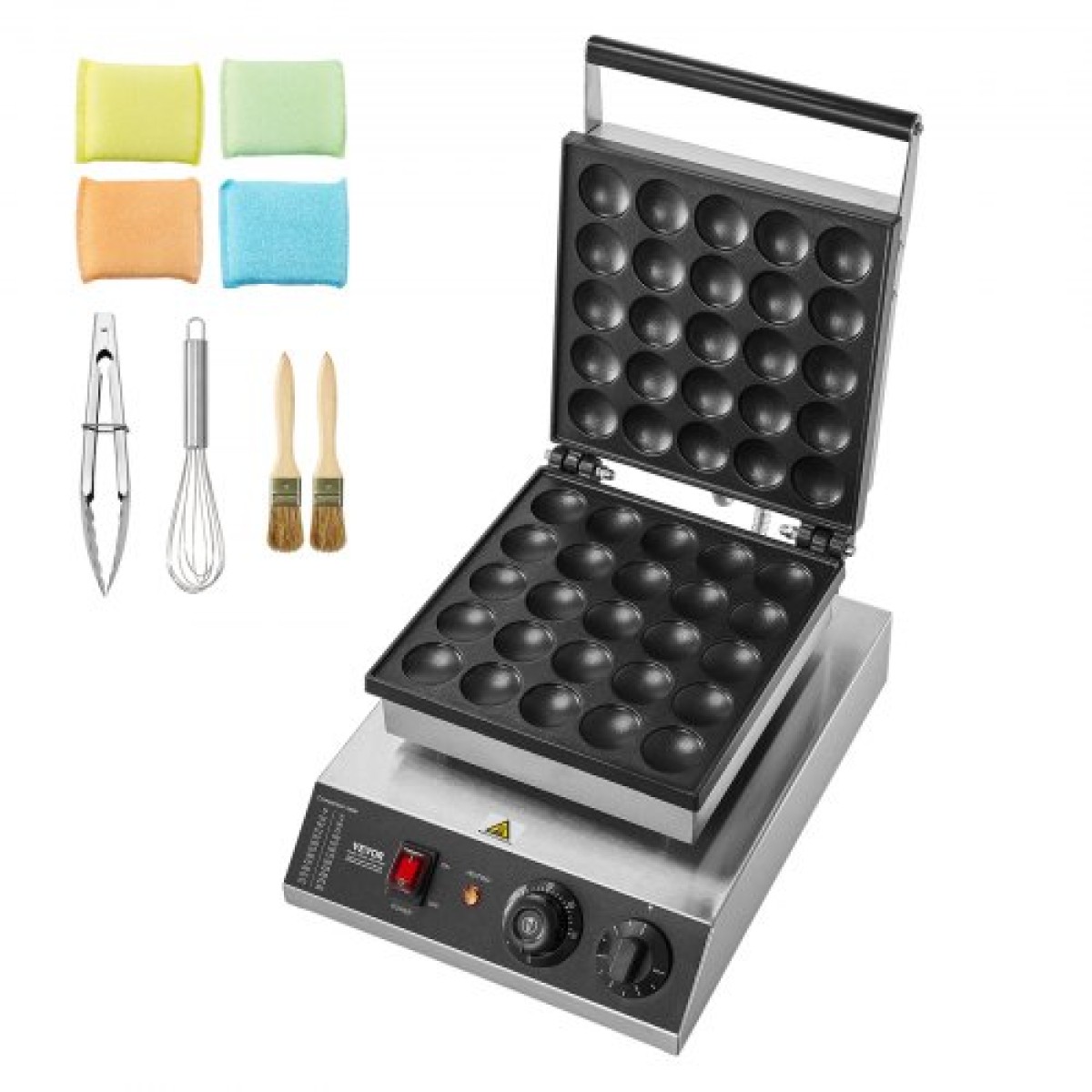 VEVOR Mini Dutch Pancake Maker, 25 ΤΕΜ. 43mm Διάμετρος Dorayaki Baker Machine, 1700W Εμπορική Ηλεκτρική Γκριλ Poffertjes, Αντικολλητικό Ανοξείδωτο Ατσάλι, Temp & Time Control, για οικιακή κουζίνα Εστιατόριο