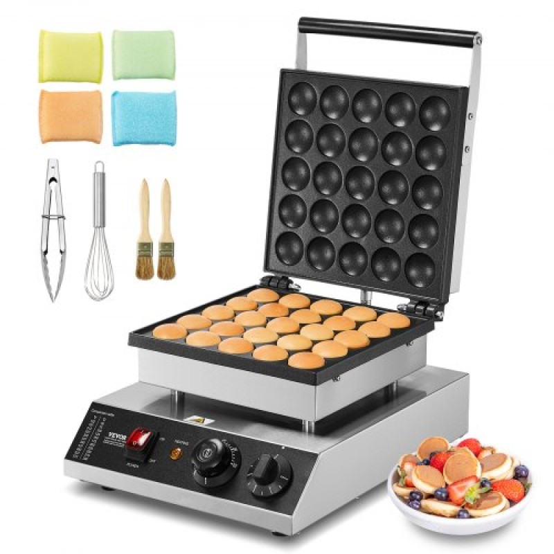 VEVOR Mini Dutch Pancake Maker, 25 ΤΕΜ. 43mm Διάμετρος Dorayaki Baker Machine, 1700W Εμπορική Ηλεκτρική Γκριλ Poffertjes, Αντικολλητικό Ανοξείδωτο Ατσάλι, Temp & Time Control, για οικιακή κουζίνα Εστιατόριο