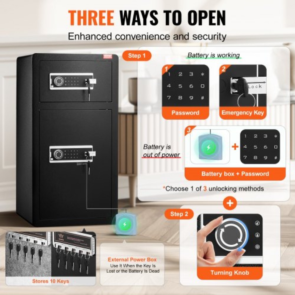 VEVOR Double Doors 5,5 cu.ft Χρηματοκιβώτιο με κλειδαριά & κωδικό πρόσβασης, Θυρίδα ασφαλείας με πυρίμαχη τσάντα, ράφι για μπρελόκ, φως LED, 2 ρυθμιζόμενο ύψος και αφαιρούμενο διαχωριστικό και 1 ντουλάπι για χρήματα, έγγραφα, κοσμήματα και αντικείμενα