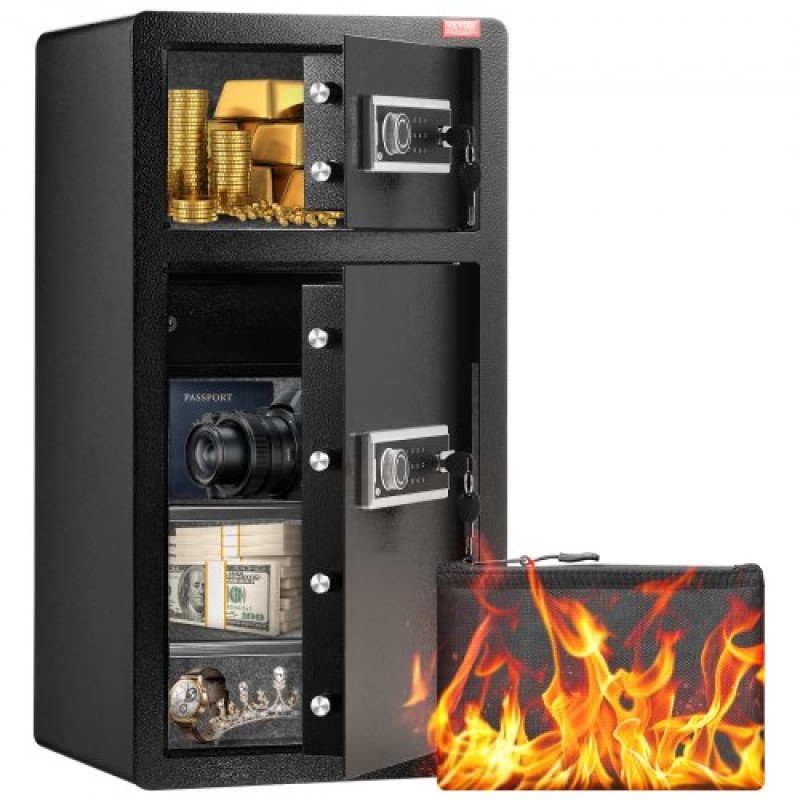 VEVOR Double Doors 5,5 cu.ft Χρηματοκιβώτιο με κλειδαριά & κωδικό πρόσβασης, Θυρίδα ασφαλείας με πυρίμαχη τσάντα, ράφι για μπρελόκ, φως LED, 2 ρυθμιζόμενο ύψος και αφαιρούμενο διαχωριστικό και 1 ντουλάπι για χρήματα, έγγραφα, κοσμήματα και αντικείμενα
