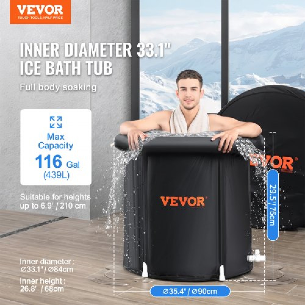 VEVOR Ice Bath Bath, 90 cm Long Cold Water Therapy Plunge Bath for Athletes, Φορητή εξωτερική πισίνα με βαρέλι πάγου για ανάκτηση, φουσκωτή πτυσσόμενη μπανιέρα 370L με κάλυμμα, παγοθήκη σπιτιού για ενήλικες