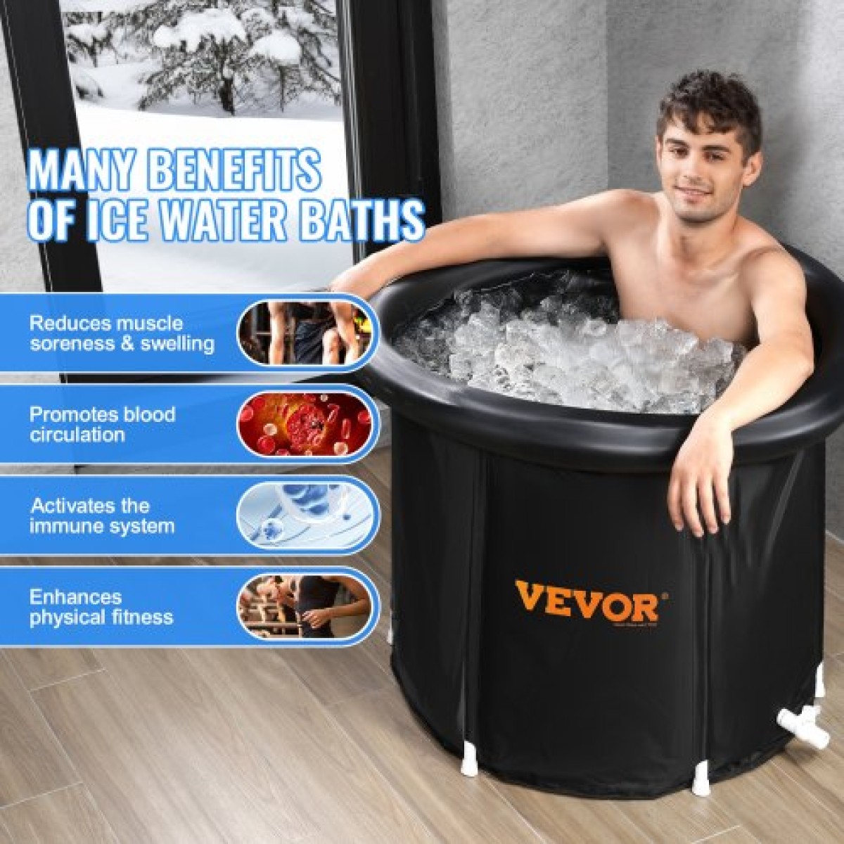 VEVOR Ice Bath Bath, 90 cm Long Cold Water Therapy Plunge Bath for Athletes, Φορητή εξωτερική πισίνα με βαρέλι πάγου για ανάκτηση, φουσκωτή πτυσσόμενη μπανιέρα 370L με κάλυμμα, παγοθήκη σπιτιού για ενήλικες