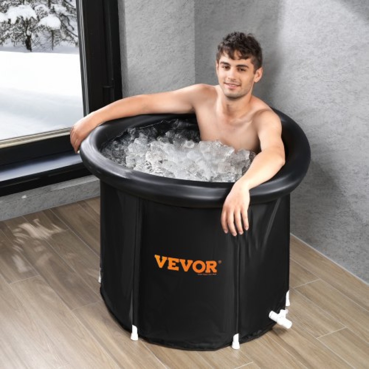 VEVOR Ice Bath Bath, 90 cm Long Cold Water Therapy Plunge Bath for Athletes, Φορητή εξωτερική πισίνα με βαρέλι πάγου για ανάκτηση, φουσκωτή πτυσσόμενη μπανιέρα 370L με κάλυμμα, παγοθήκη σπιτιού για ενήλικες