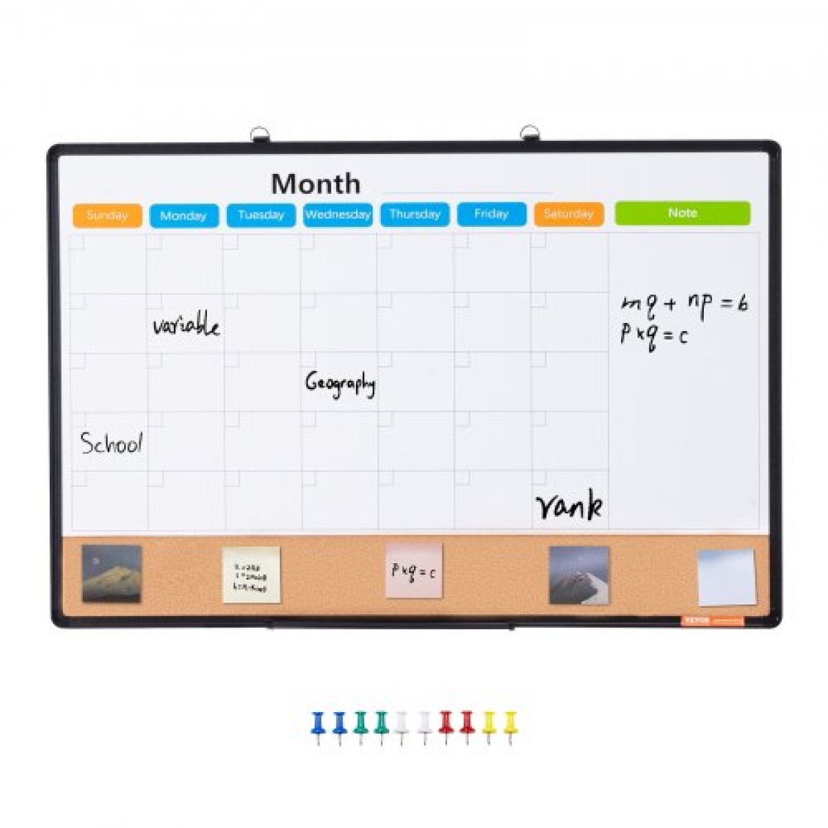 VEVOR 36"x 24" Μηνιαίο ημερολόγιο Whiteboard & Cork Combo με πλαίσιο αλουμινίου – Πίνακας ανακοινώσεων με μαγνητική ξηρή διαγραφή 2-σε-1 για βάση τοίχου – Ιδανικό για σχολείο, σπίτι, γραφείο