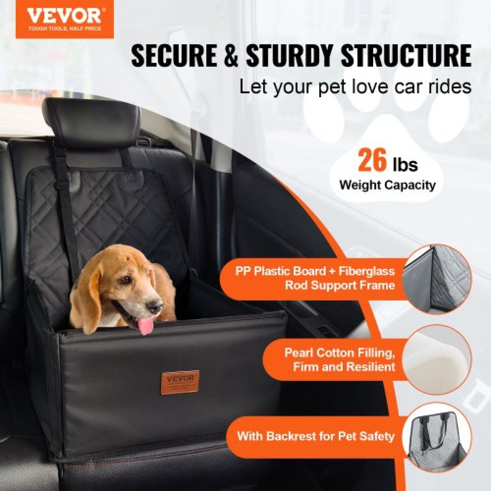 Κάθισμα αυτοκινήτου VEVOR Dog, Κάθισμα Dog Booster για Αυτοκίνητο με Πλαίσιο Στήριξης, Κάθισμα αυτοκινήτου για κατοικίδια με λουρί ασφαλείας με κλιπ, Βαμβακερό γέμισμα, Κρεβάτι αυτοκινήτου σκύλου για μικρό σκύλο έως 26 λίβρες, Μαύρο