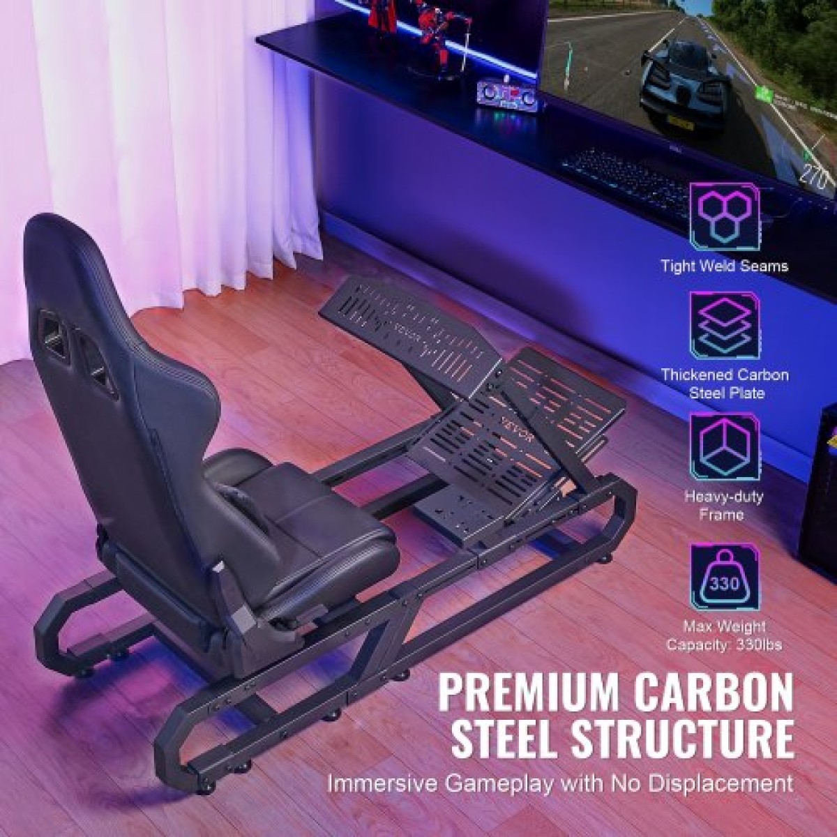 VEVOR Racing Wheel Stand For Logitech G923/G920/G29, Heavy Duty Steel Driving Simulator Cockpit-Thrustmaster T248P, Ρυθμιζόμενο ύψος και γωνία πεντάλ ποδιού στηρίγματος τιμονιού, Μέγιστο φορτίο 330 LBS Compact