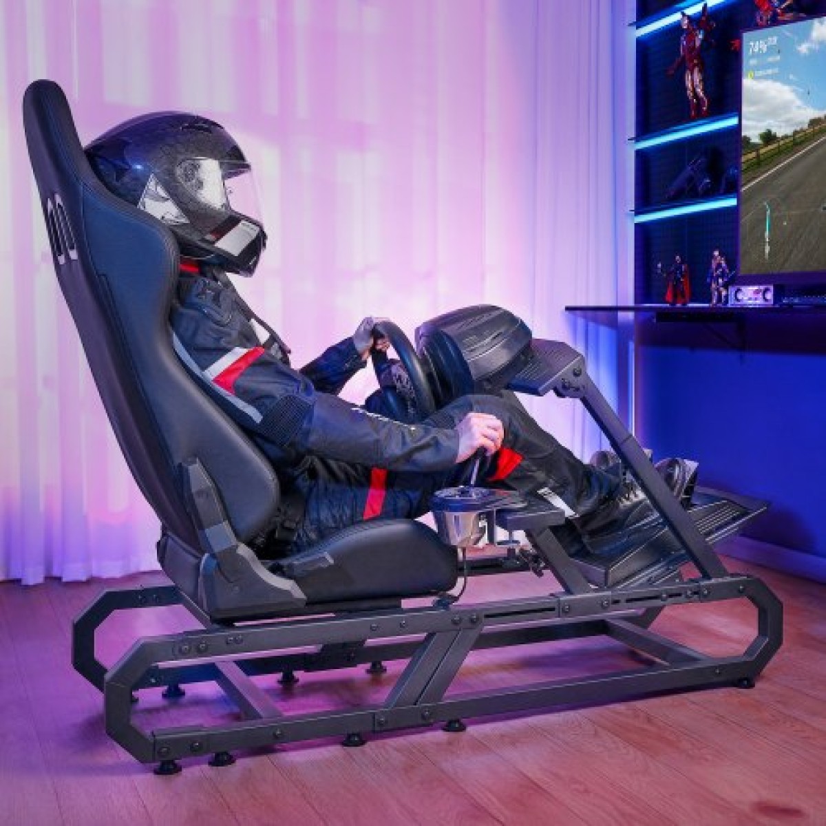 VEVOR Racing Wheel Stand For Logitech G923/G920/G29, Heavy Duty Steel Driving Simulator Cockpit-Thrustmaster T248P, Ρυθμιζόμενο ύψος και γωνία πεντάλ ποδιού στηρίγματος τιμονιού, Μέγιστο φορτίο 330 LBS Compact