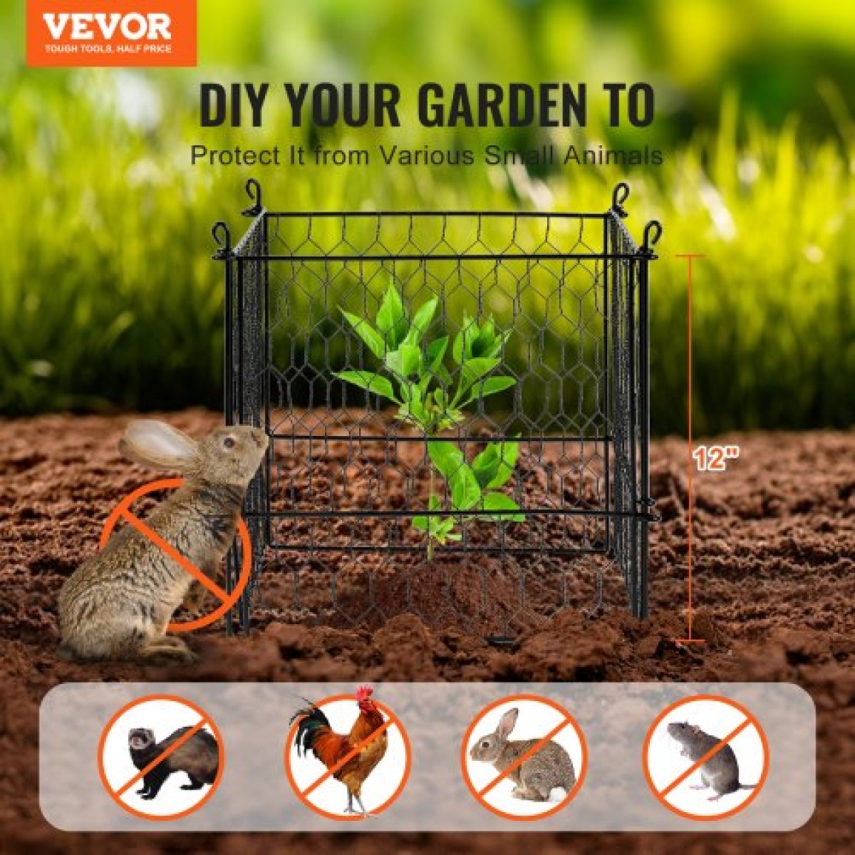 VEVOR 4 Pack Plant Protector from Animals, 13,4'' x 13,4'' Chicken Wire Protect Plant Protector, Plant Clear for Outdoor Plant, λουλούδια & λαχανικά, Keeps Bunny Chicken Squirrels Out, 16τμχ Μεταλλικό Πλέγμα