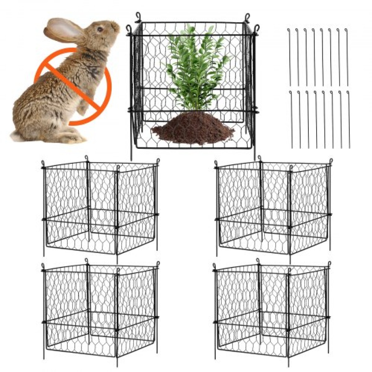 VEVOR 4 Pack Plant Protector from Animals, 13,4'' x 13,4'' Chicken Wire Protect Plant Protector, Plant Clear for Outdoor Plant, λουλούδια & λαχανικά, Keeps Bunny Chicken Squirrels Out, 16τμχ Μεταλλικό Πλέγμα