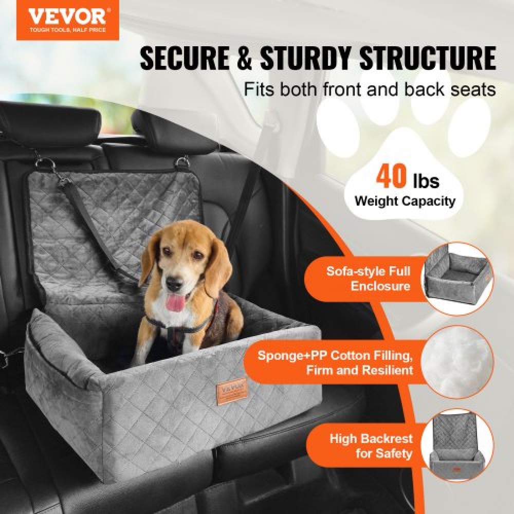 Κάθισμα αυτοκινήτου VEVOR Dog, Dog Booster Seat για αυτοκίνητο με τσέπη αποθήκευσης, λουρί ασφαλείας με κλιπ, γέμιση από σφουγγάρι και PP βαμβακερό, κρεβάτι αυτοκινήτου σκύλου για μικρό και μεσαίο σκύλο έως 40 λίβρες, γκρι