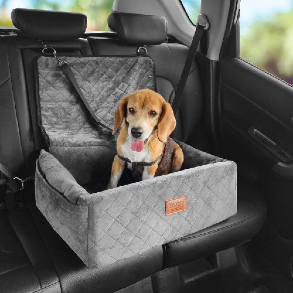 Κάθισμα αυτοκινήτου VEVOR Dog, Dog Booster Seat για αυτοκίνητο με τσέπη αποθήκευσης, λουρί ασφαλείας με κλιπ, γέμιση από σφουγγάρι και PP βαμβακερό, κρεβάτι αυτοκινήτου σκύλου για μικρό και μεσαίο σκύλο έως 40 λίβρες, γκρι
