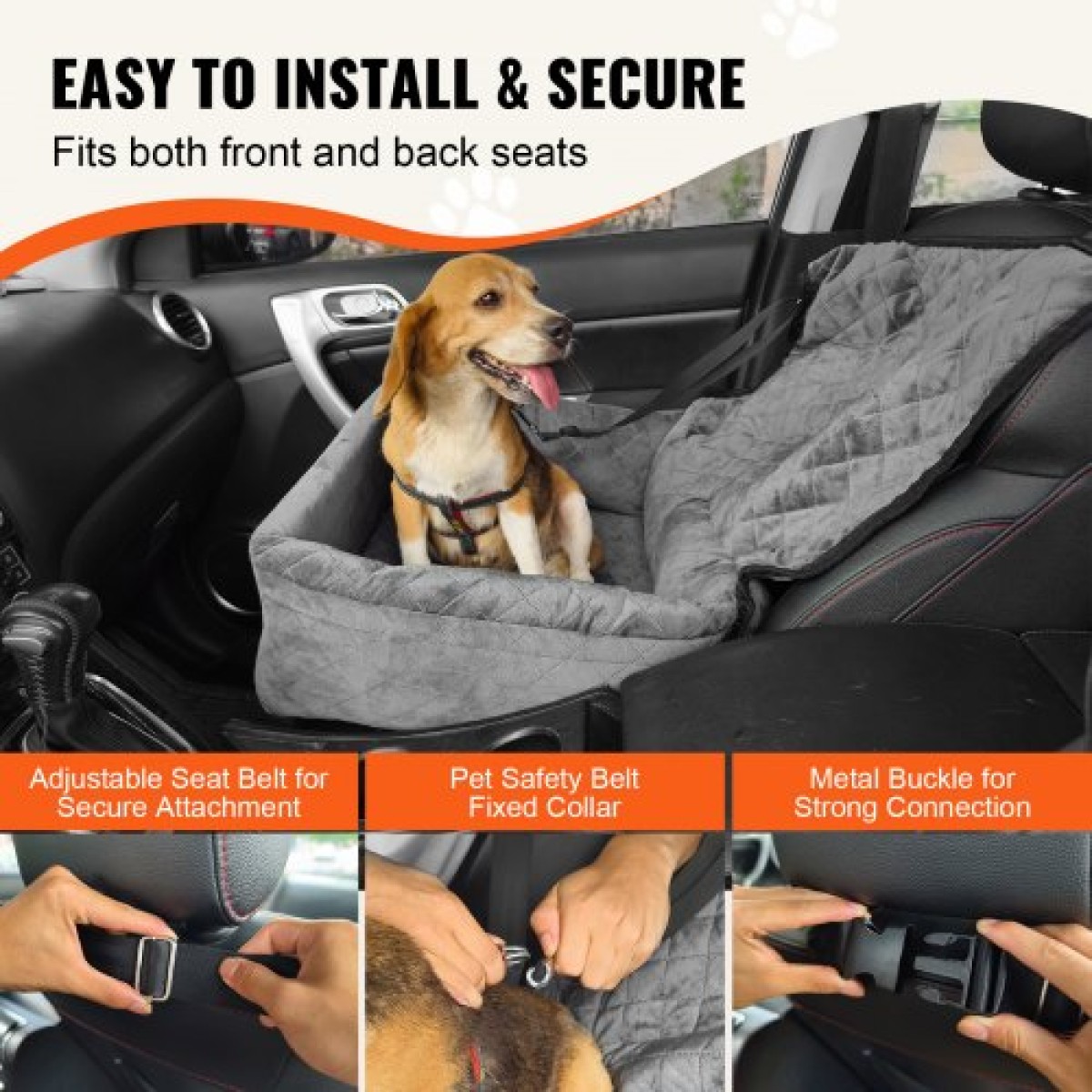 Κάθισμα αυτοκινήτου VEVOR Dog, Dog Booster Seat για αυτοκίνητο με τσέπη αποθήκευσης, λουρί ασφαλείας με κλιπ, γέμιση από σφουγγάρι και PP βαμβακερό, κρεβάτι αυτοκινήτου σκύλου για μικρό και μεσαίο σκύλο έως 40 λίβρες, γκρι