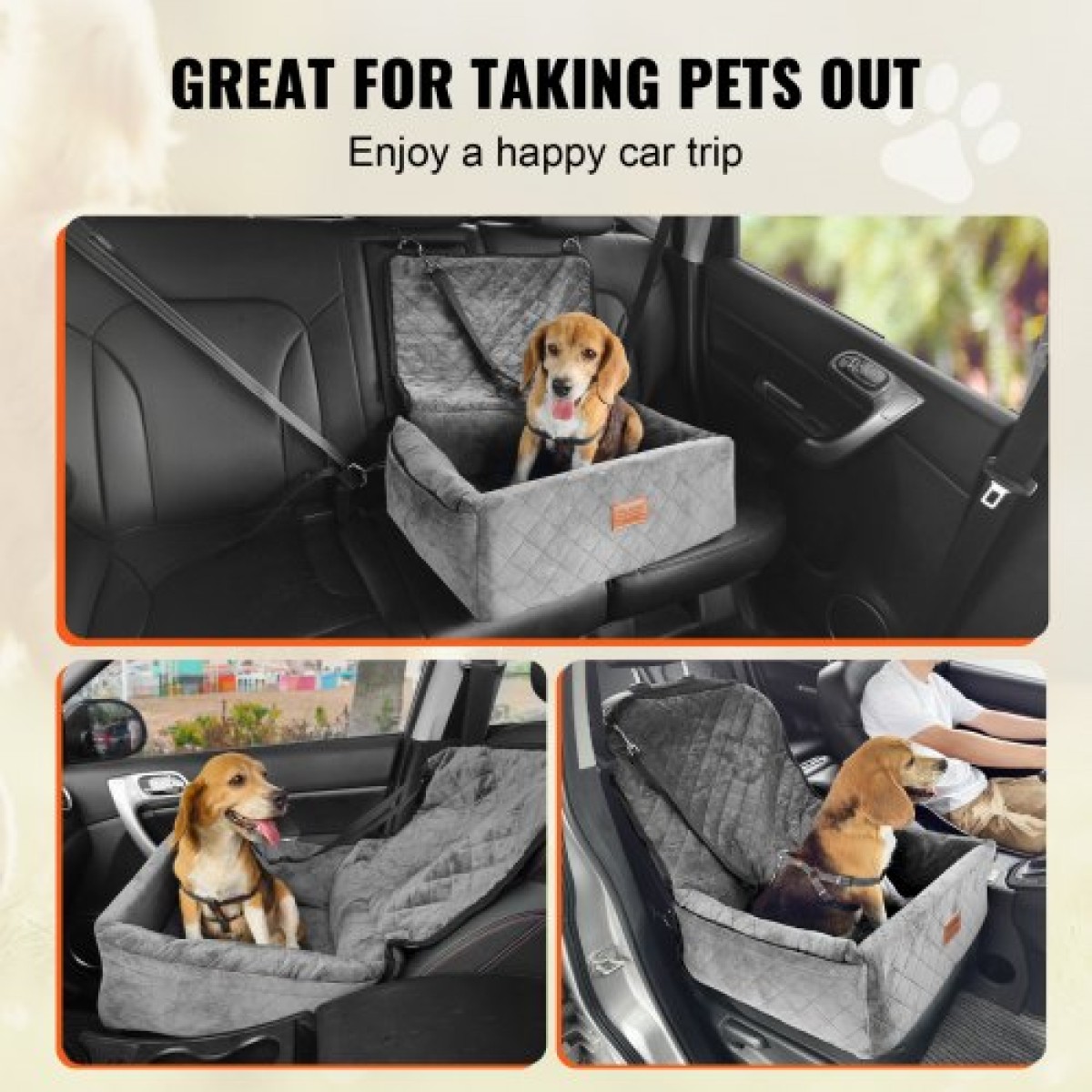 Κάθισμα αυτοκινήτου VEVOR Dog, Dog Booster Seat για αυτοκίνητο με τσέπη αποθήκευσης, λουρί ασφαλείας με κλιπ, γέμιση από σφουγγάρι και PP βαμβακερό, κρεβάτι αυτοκινήτου σκύλου για μικρό και μεσαίο σκύλο έως 40 λίβρες, γκρι