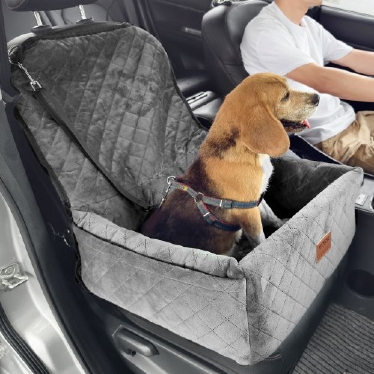 Κάθισμα αυτοκινήτου VEVOR Dog, Dog Booster Seat για αυτοκίνητο με τσέπη αποθήκευσης, λουρί ασφαλείας με κλιπ, γέμιση από σφουγγάρι και PP βαμβακερό, κρεβάτι αυτοκινήτου σκύλου για μικρό και μεσαίο σκύλο έως 40 λίβρες, γκρι
