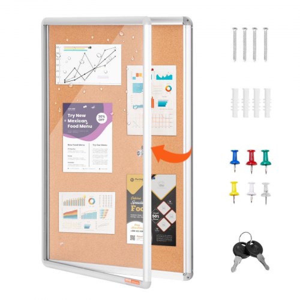 VEVOR 36"x24" Κλειστός Φελλός με Πλαίσιο Αλουμινίου – Πίνακας Ανακοινώσεων που κλειδώνει με Ακρυλική Πόρτα & 2 Κλειδιά – Βιτρίνα τοίχου Ανθεκτική στις καιρικές συνθήκες για σχολείο, σπίτι, γραφείο