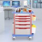 VEVOR 5 Tiers Lab Carts, Lab Utility Cart με 5 συρτάρια & 4 Silent Wheels, Mobile ιατρικό καρότσι με υλικό PP, Lab Rolling Cart με 2 δοχεία απορριμμάτων για εργαστήριο, κλινική, νοσοκομείο, σαλόνι, μπλε