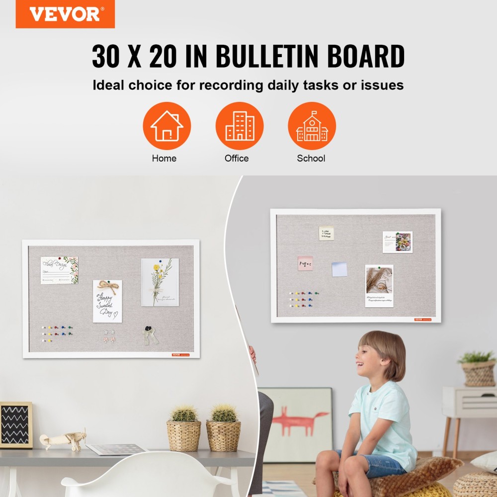 VEVOR 30"x20" Λευκός πίνακας από φελλό με λινό επιφάνεια – Κομψός επιτοίχιος πίνακας ανακοινώσεων για σπίτι, σχολείο, γραφείο – Κομψός και λειτουργικός πίνακας ανακοινώσεων
