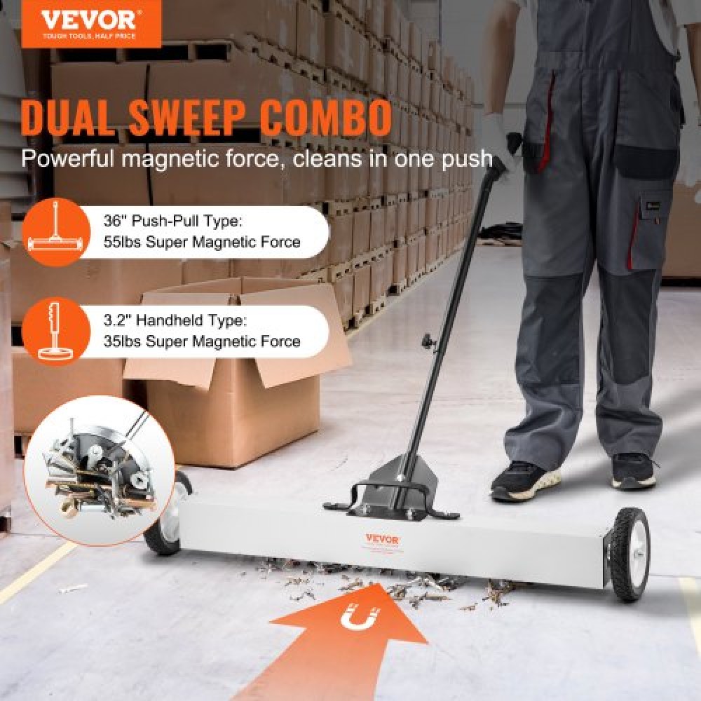 VEVOR 36-Inch Magnetic Sweeper with Wheels Telescoping Magnetic Pickup Tool