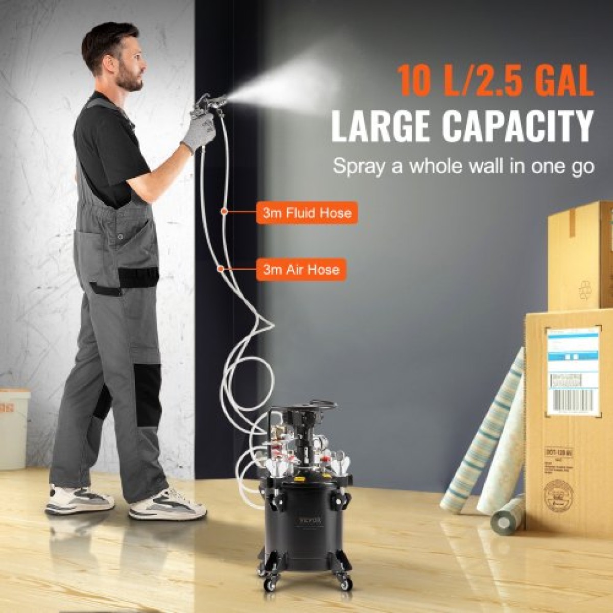 Δοχείο πίεσης βαφής VEVOR, 10 L/2,5 gal Πλήρως αυτόματο δοχείο δοχείου πίεσης ανάδευσης, Ρυθμιζόμενη πίεση 70 psi, δοχείο βαφής δοχείου πίεσης με πιστόλι και σωλήνες ψεκασμού, για βάψιμο βιομηχανικής διακόσμησης σπιτιού