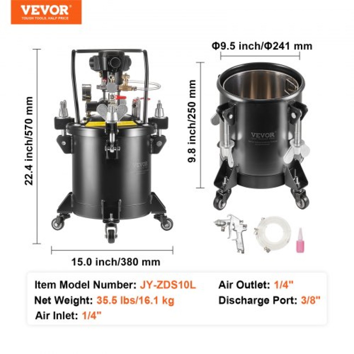Δοχείο πίεσης βαφής VEVOR, 10 L/2,5 gal Πλήρως αυτόματο δοχείο δοχείου πίεσης ανάδευσης, Ρυθμιζόμενη πίεση 70 psi, δοχείο βαφής δοχείου πίεσης με πιστόλι και σωλήνες ψεκασμού, για βάψιμο βιομηχανικής διακόσμησης σπιτιού