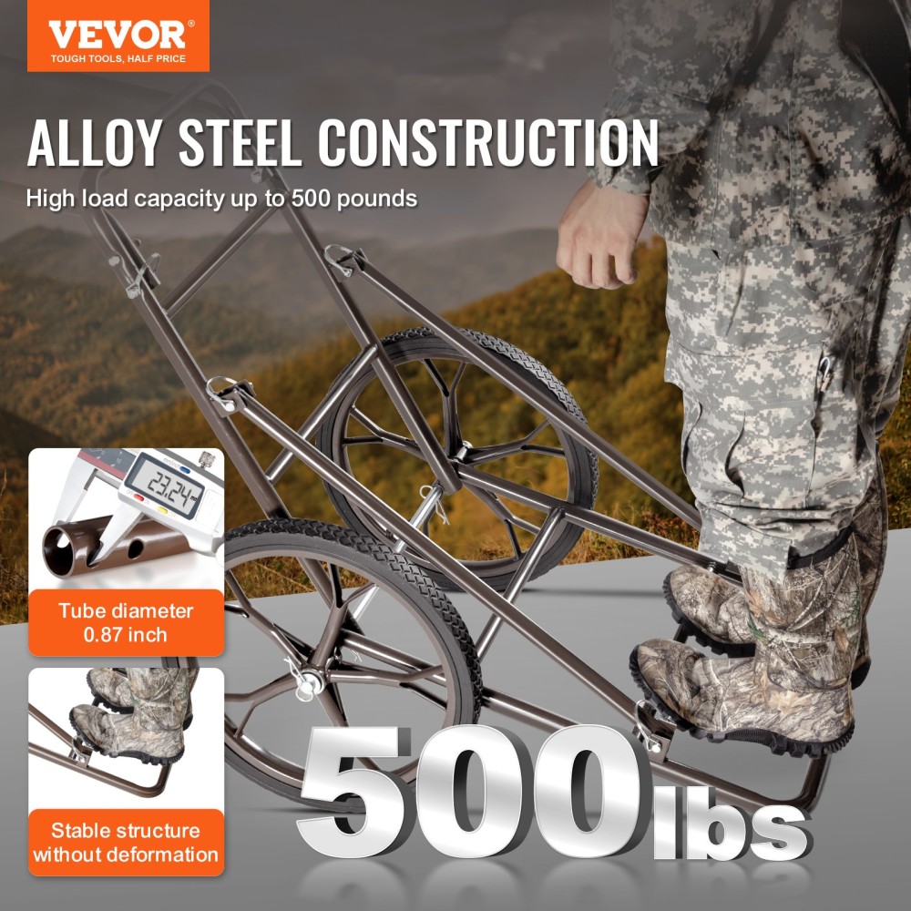 VEVOR Deer Cart, 500 LBS Capacity Folding Cart, Deer Cart Game Hauler με μεγάλο ελαστικό τροχό 17" & εργονομική λαβή, αξεσουάρ βαρέως τύπου καροτσιού παιχνιδιού, βοηθητικό εξοπλισμό Dolly για κυνήγι Ψάρεμα Πεζοπορίας