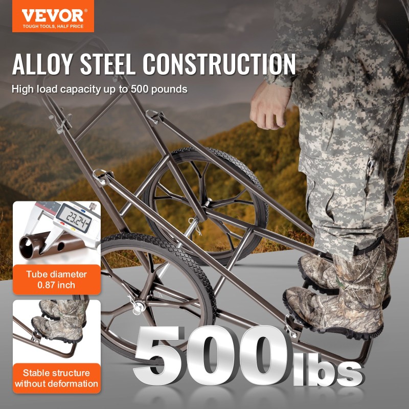 VEVOR Deer Cart, 500 LBS Capacity Folding Cart, Deer Cart Game Hauler με μεγάλο ελαστικό τροχό 17" & εργονομική λαβή, αξεσουάρ βαρέως τύπου καροτσιού παιχνιδιού, βοηθητικό εξοπλισμό Dolly για κυνήγι Ψάρεμα Πεζοπορίας